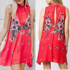 Free People Hot Red Marsha Floral Lace Slip Dress